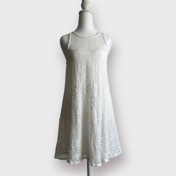 Free People Sleeveless Lace Mini Dress Back Cutout Ivory Wedding Party - Picture 2 of 13